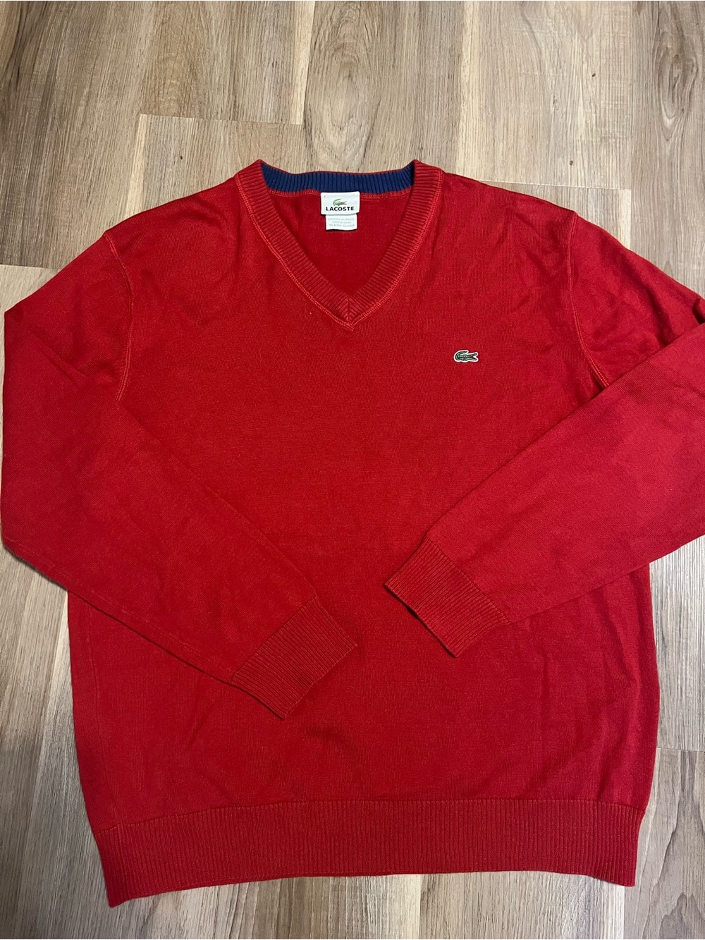 Lacoste Men's Red V-Neck Cotton Sweater Sz 6